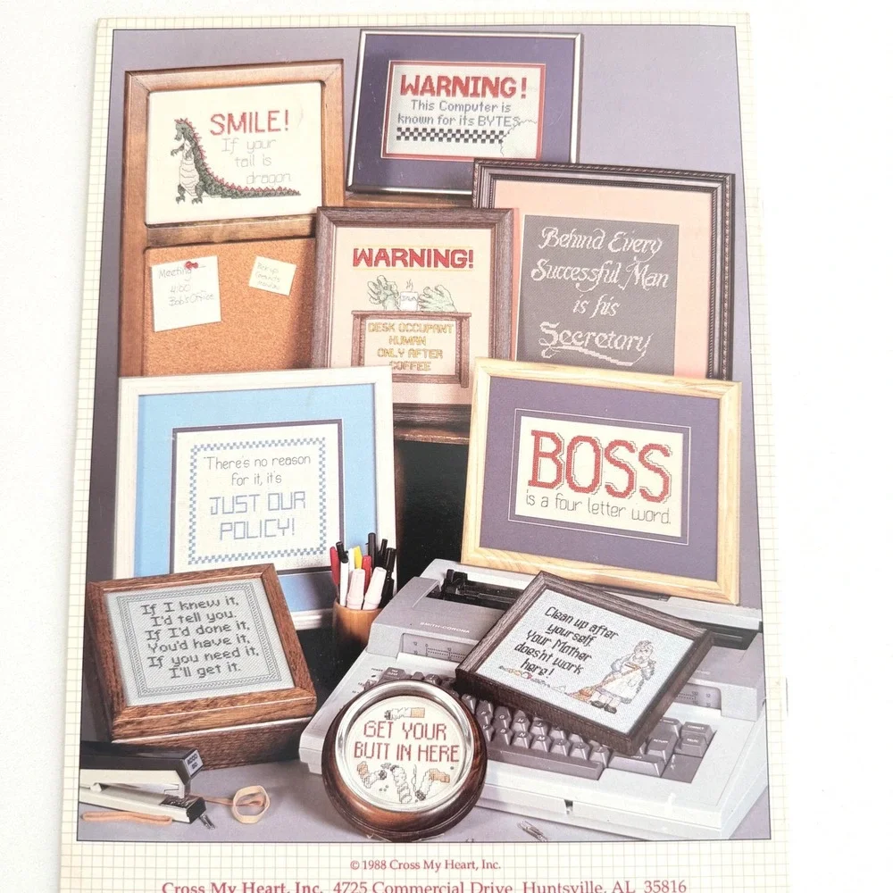 Lot of 3 Cross Stitch Pattern Books Vintage Craft Sewing Alphabet Office